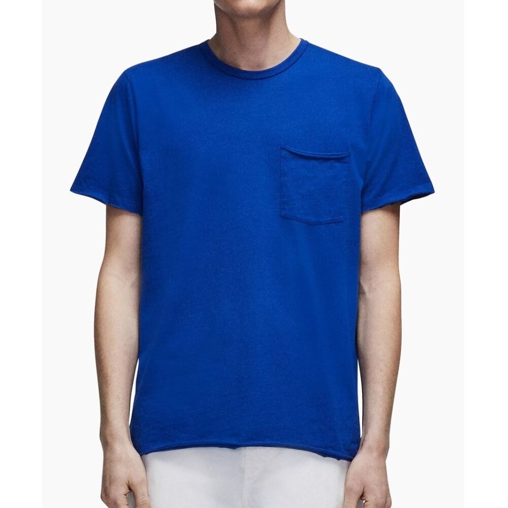 rag & bone Men's Miles Principal Jersey Cotton Raw Edges SS Crew T-Shirt Blue S